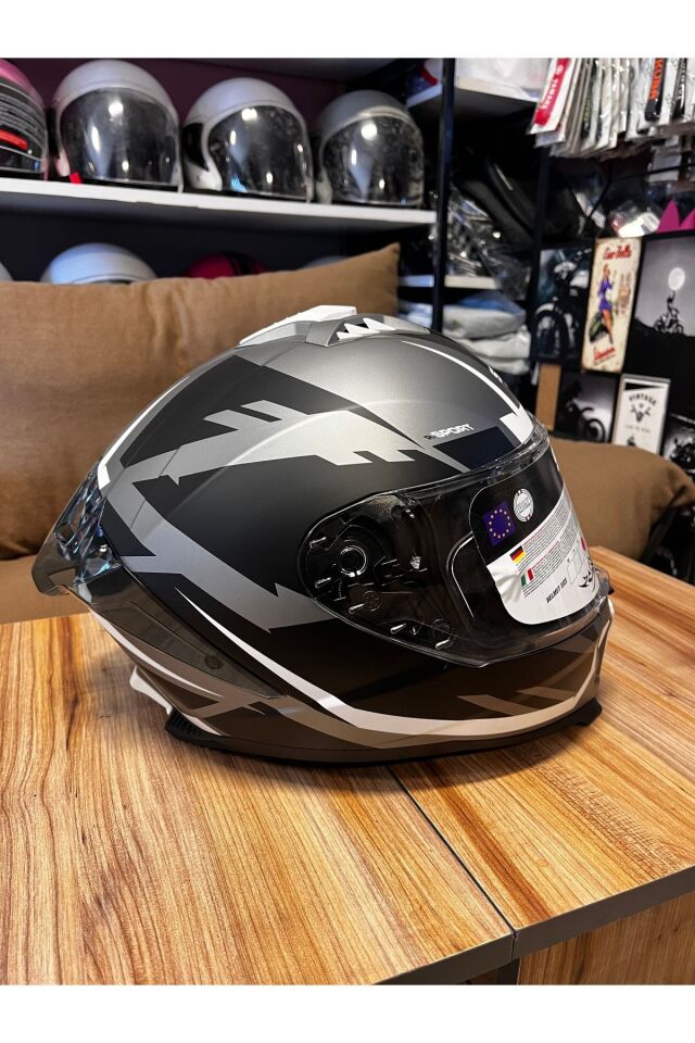 Sw 865 atos grey black white kask güneş gözlüklü