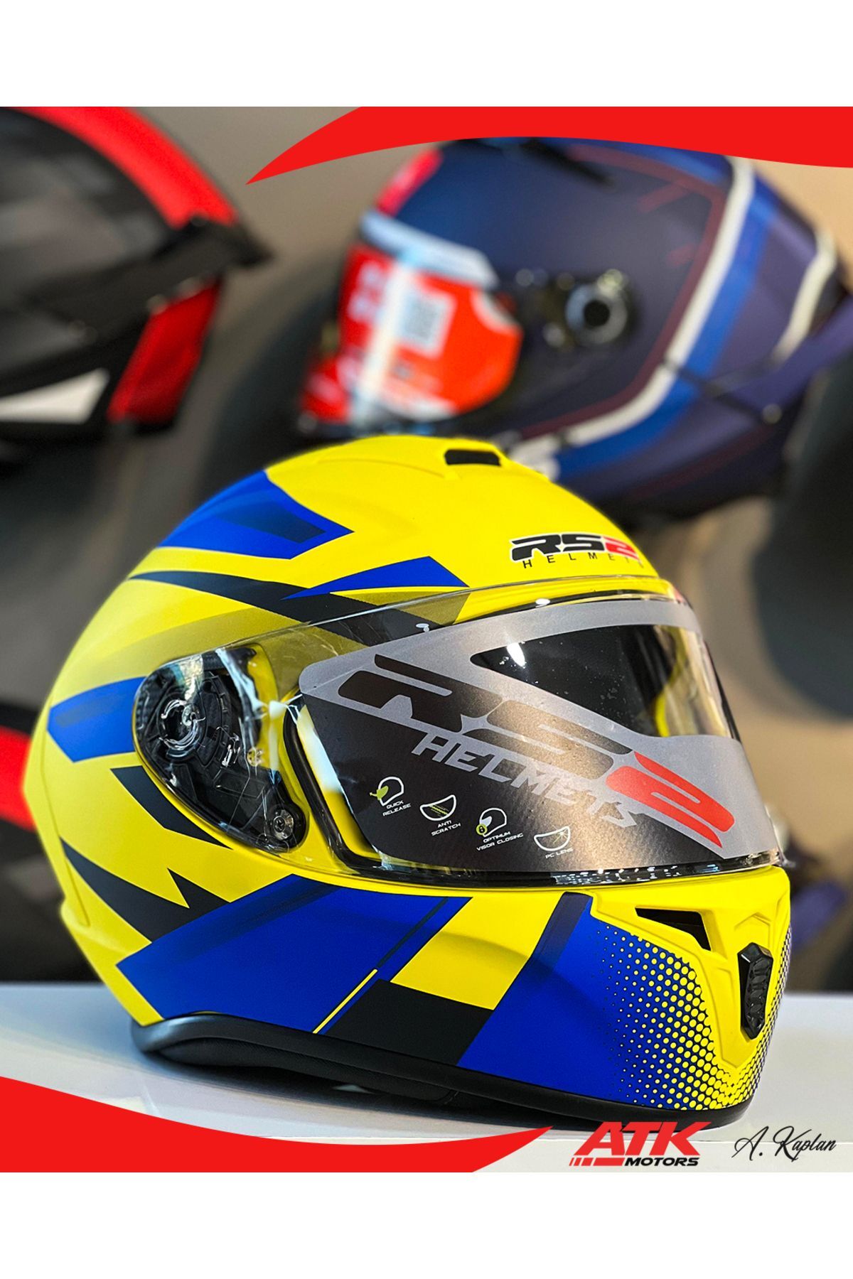 RS2 Kask Kapalı Kasklar Full Face Kasklar Tasarımlı Tam Kask Sarı Lacivert