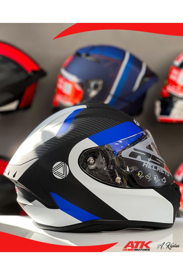 RS2 Kask Kapalı Kasklar Full Face Kasklar Tasarımlı Tam Kask Mavi Siyah