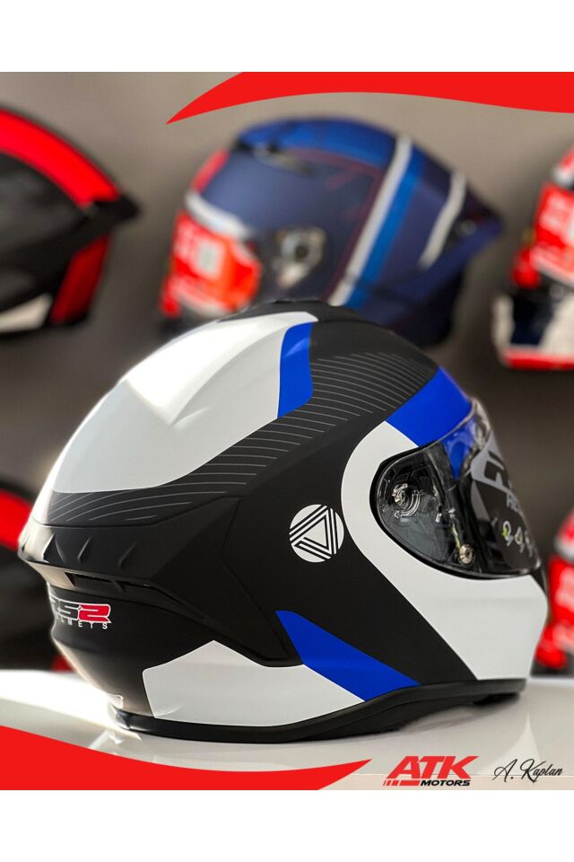 RS2 Kask Kapalı Kasklar Full Face Kasklar Tasarımlı Tam Kask Mavi Siyah