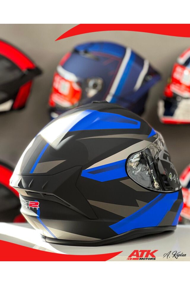 RS2 Kask Kapalı Kasklar Full Face Kasklar Tasarımlı Tam Kask Siyah Mavi