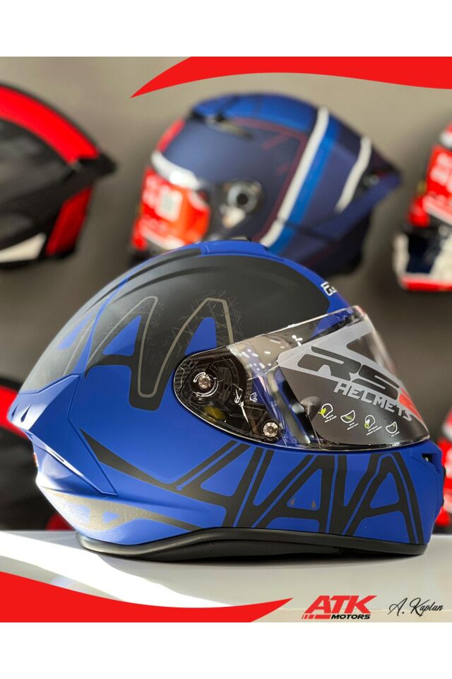 RS2 Kask Kapalı Kasklar Full Face Kasklar Tasarımlı Tam Kask Mavi