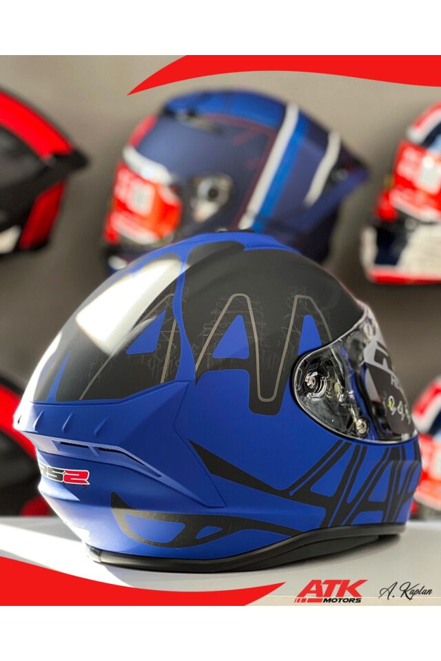 RS2 Kask Kapalı Kasklar Full Face Kasklar Tasarımlı Tam Kask Mavi