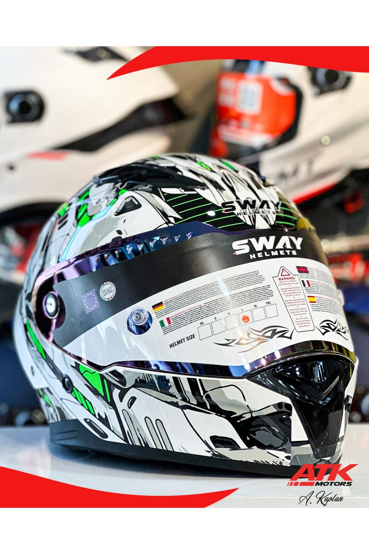 850 Yeşil Tasarımlı Fullface Kask Motosiklet Kaskları Kapalı Kasklar İridyum Vizör