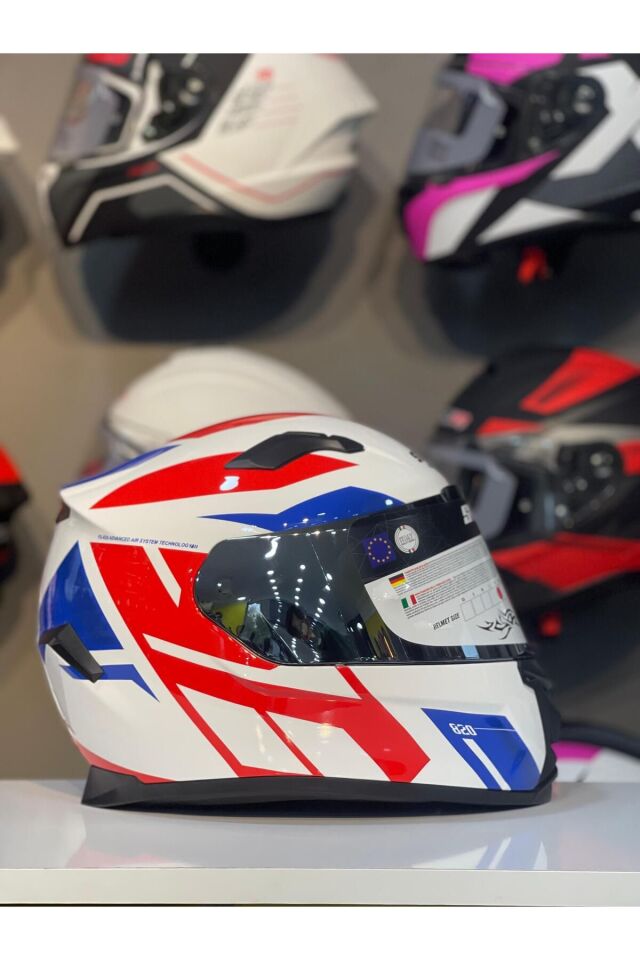 820 Dakar 2 Fullface Kask Motosiklet Kaskı Tam Kask Gümüş Vizörlü Kasklar