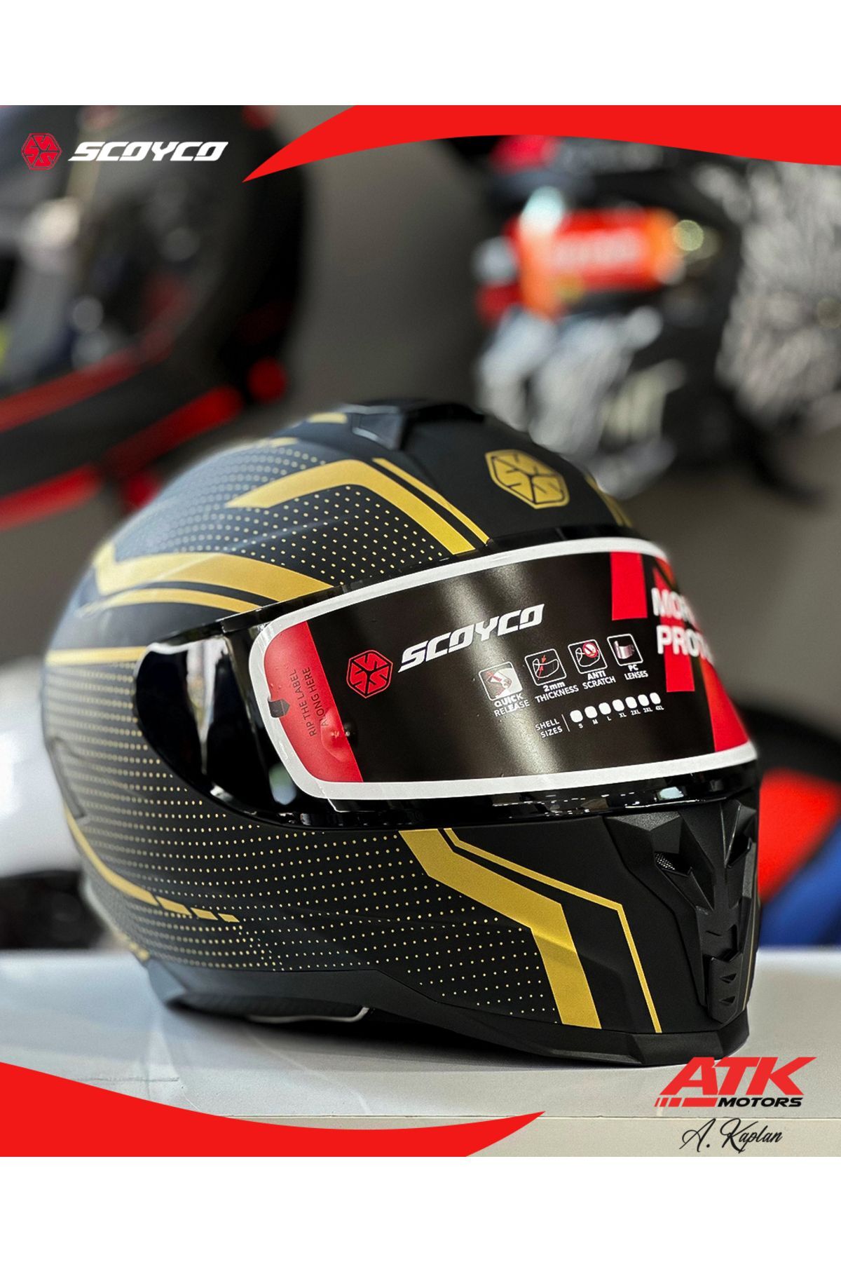 869 Blade Fullface Kask Motosiklet Kaskı Tam Kask Altın Detaylı Kask