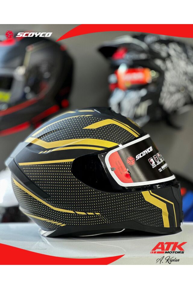 869 Blade Fullface Kask Motosiklet Kaskı Tam Kask Altın Detaylı Kask