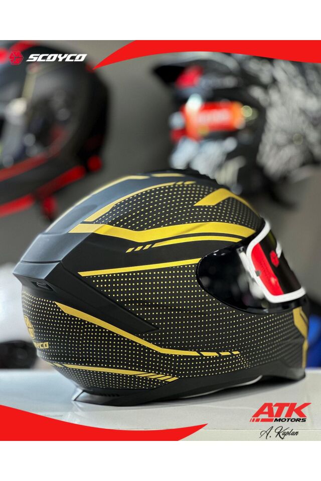 869 Blade Fullface Kask Motosiklet Kaskı Tam Kask Altın Detaylı Kask