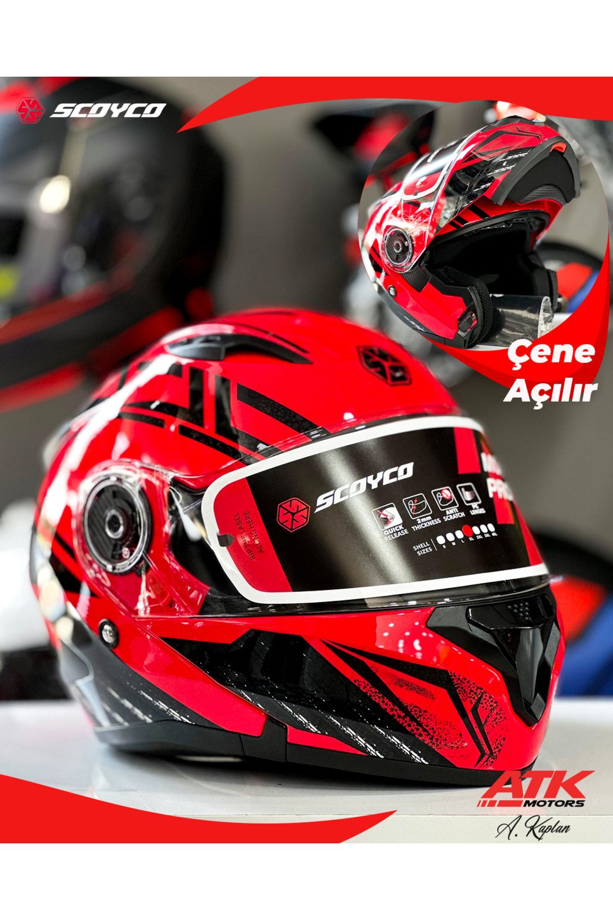 868 Azrael Çene Açılır Kask Motosiklet Kaskı Açılır Kask Kırmızı Kasklar
