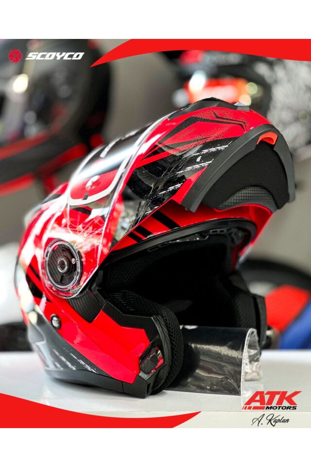 868 Azrael Çene Açılır Kask Motosiklet Kaskı Açılır Kask Kırmızı Kasklar