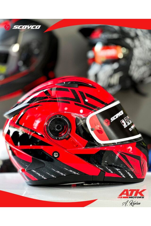 868 Azrael Çene Açılır Kask Motosiklet Kaskı Açılır Kask Kırmızı Kasklar