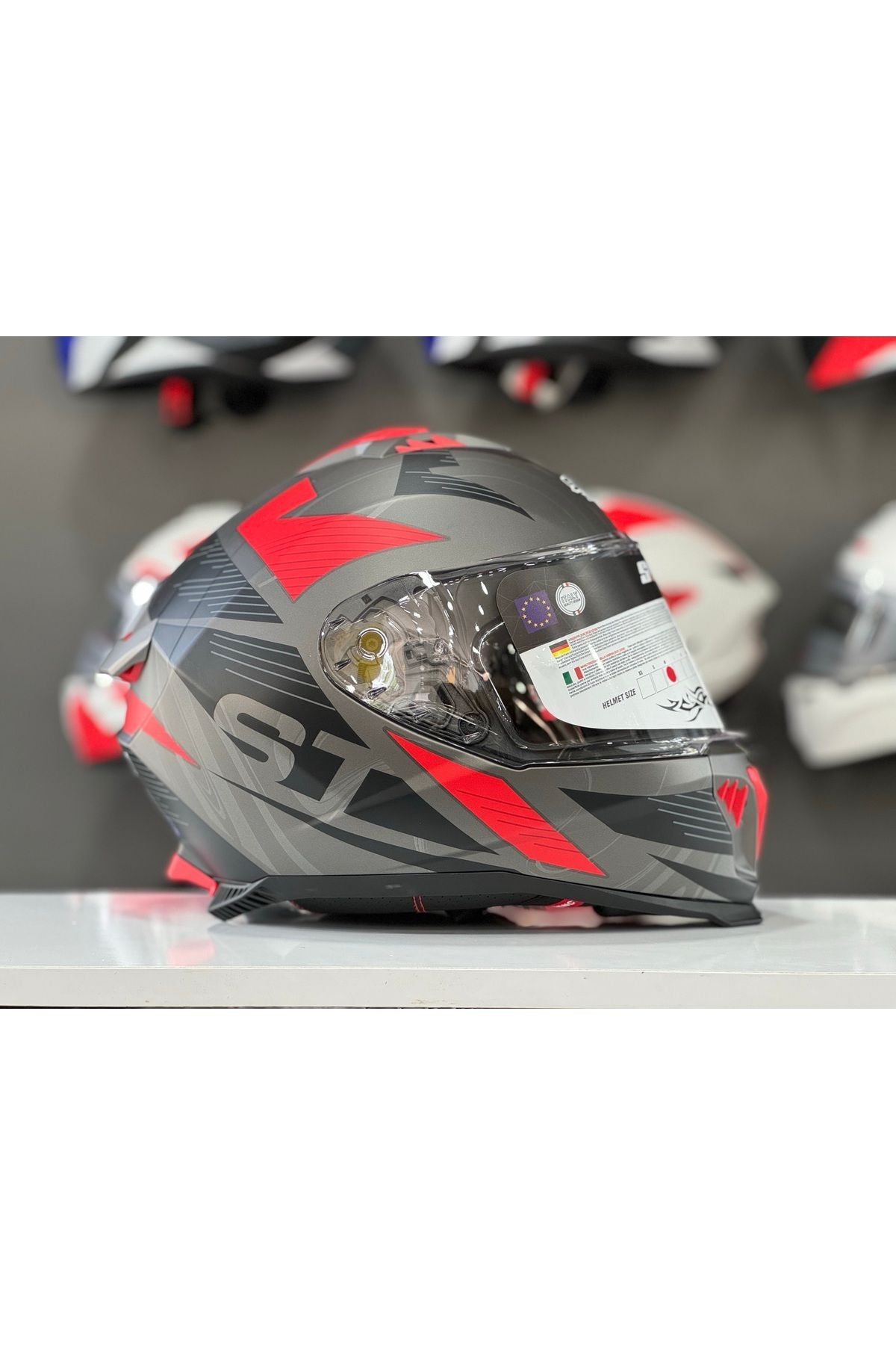 865 ST GREY RED FULL FACE GÜNEŞ VİZÖRLÜ KASK