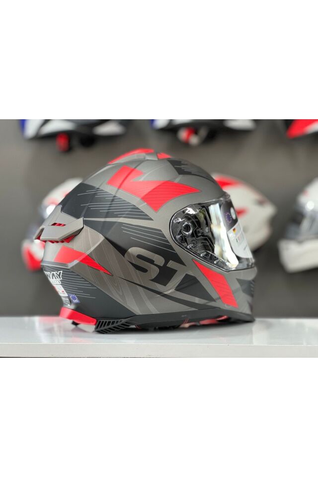 865 ST GREY RED FULL FACE GÜNEŞ VİZÖRLÜ KASK