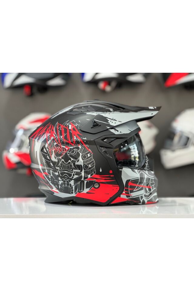 X1-X SEUL  WARRIOR RED ÇENE AÇILIR GÜNEŞ VİZÖRLÜ KASK