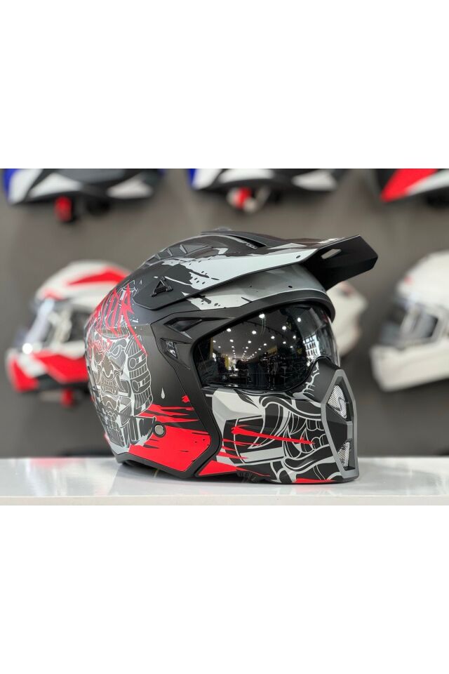 X1-X SEUL  WARRIOR RED ÇENE AÇILIR GÜNEŞ VİZÖRLÜ KASK