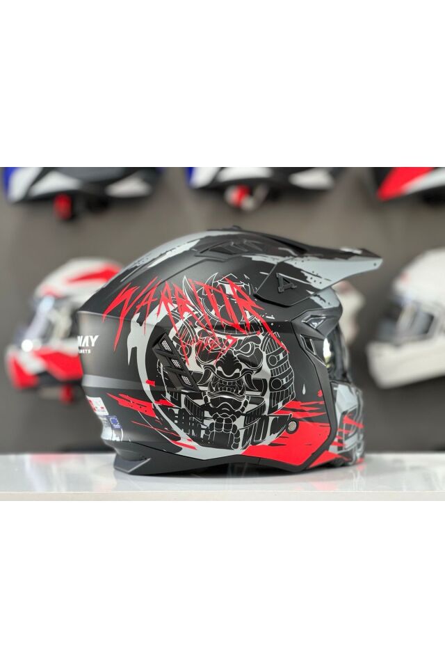 X1-X SEUL  WARRIOR RED ÇENE AÇILIR GÜNEŞ VİZÖRLÜ KASK