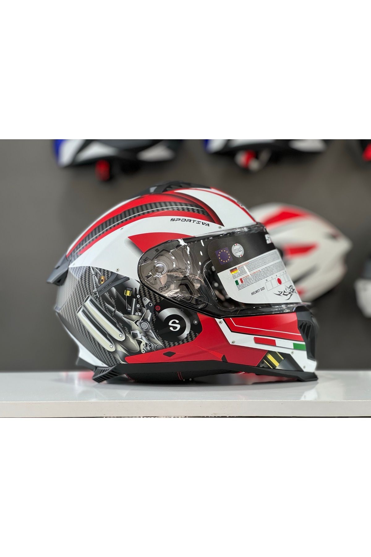 865 ENGINE WHITE RED FULL FACE GÜNEŞ VİZÖRLÜ KASK