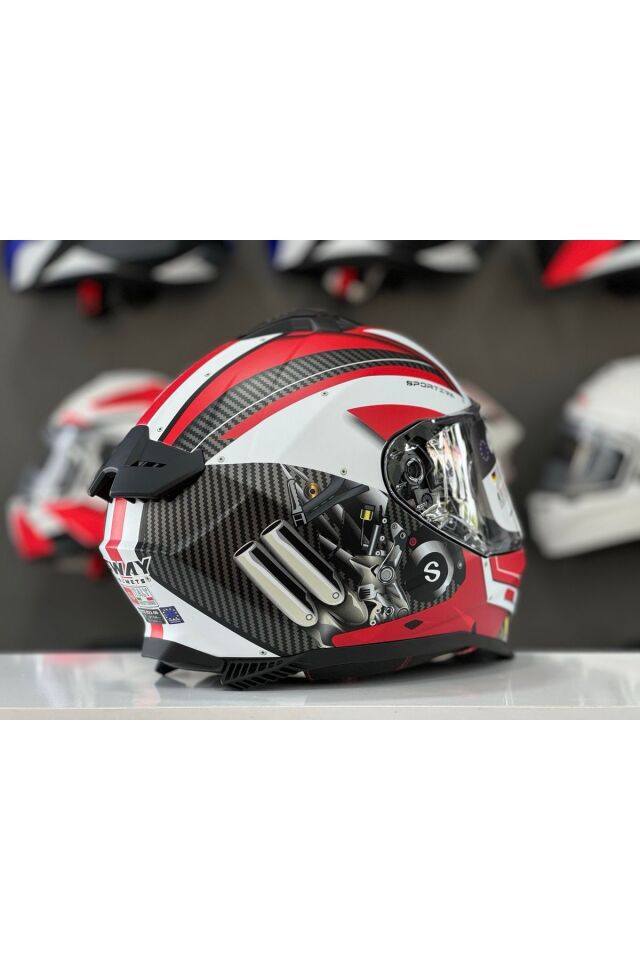 865 ENGINE WHITE RED FULL FACE GÜNEŞ VİZÖRLÜ KASK