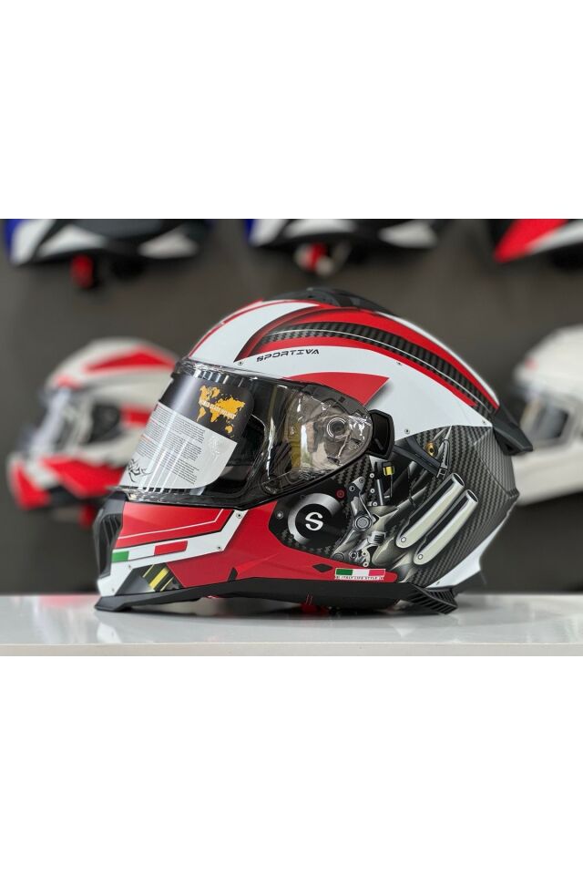 865 ENGINE WHITE RED FULL FACE GÜNEŞ VİZÖRLÜ KASK