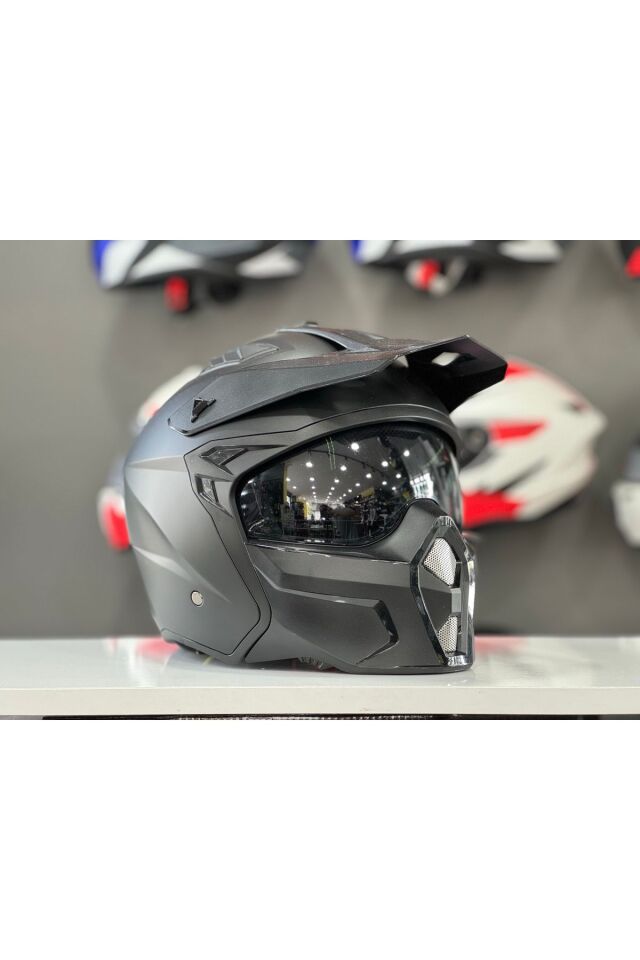 X1-X SEUL MAT BLACK ÇENE AÇILIR GÜNEŞ VİZÖRLÜ KASK