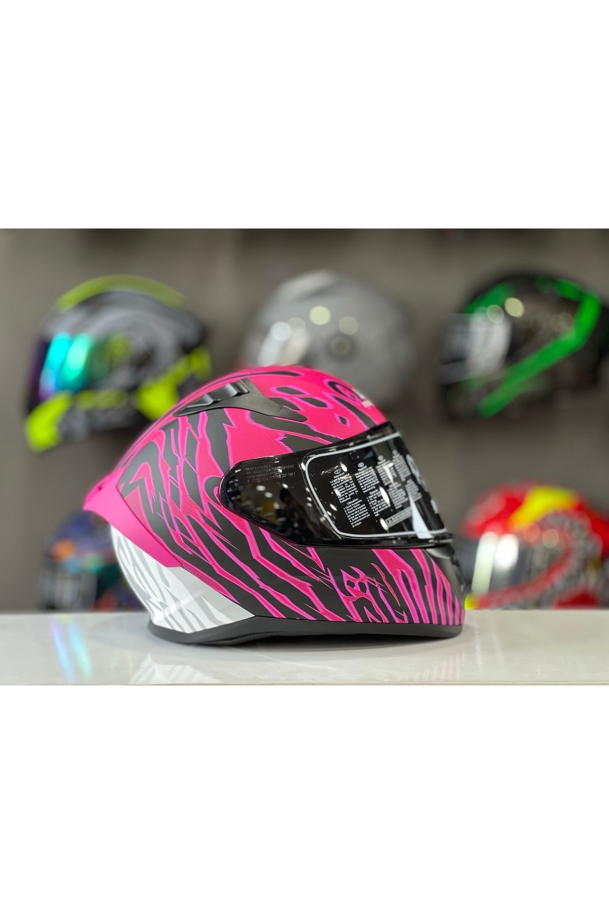 MTS PROHELMETS M-801 SNAKE LEOPAR PINK FULL FACE GÜNEŞ VİZÖRLÜ KASK RENKLİ CAM