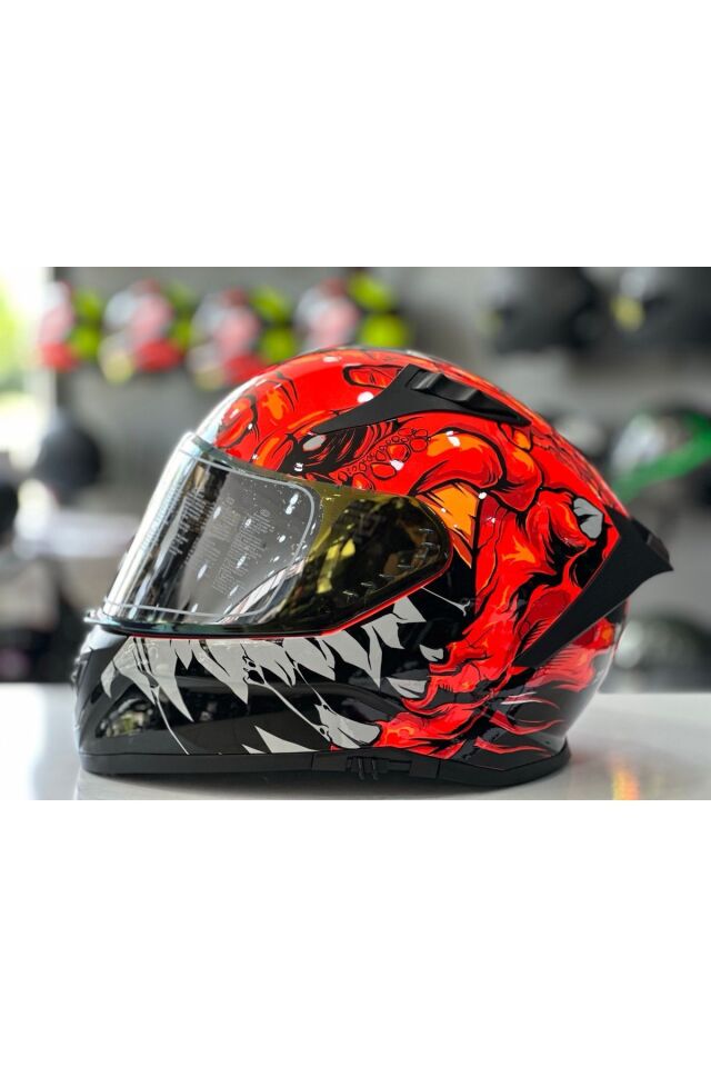 MTS PROHELMETS M-801 SNAKE LİZZARD ORANGE FULL FACE GÜNEŞ VİZÖRLÜ KASK RENKLİ CAM
