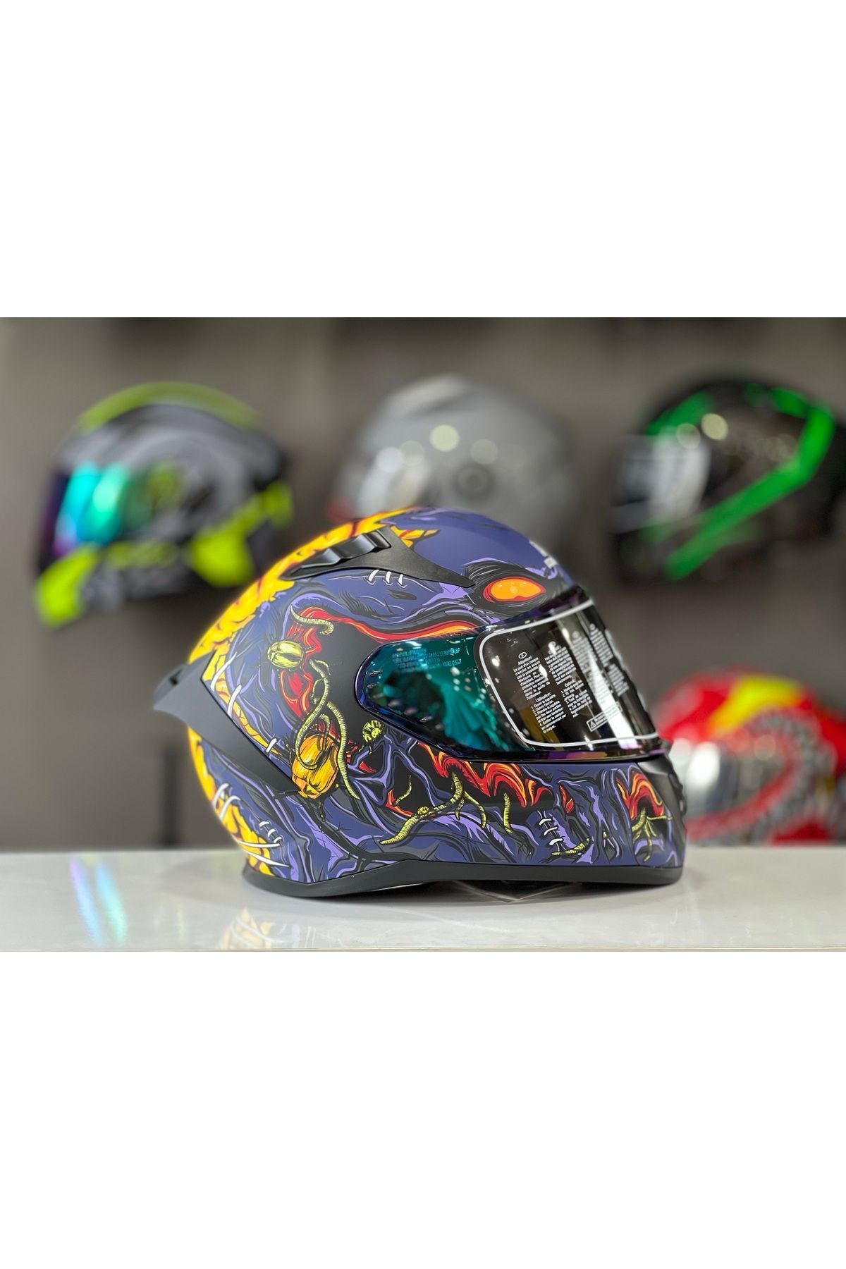 Mts Prohelmets M-801 Snake Zombies Siyah Cam Full Face Güneş Vizörlü Kask Siyah Cam