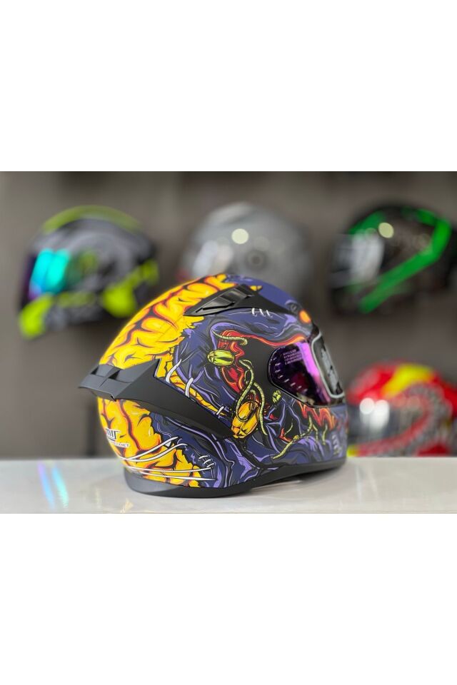 Mts Prohelmets M-801 Snake Zombies Siyah Cam Full Face Güneş Vizörlü Kask Siyah Cam