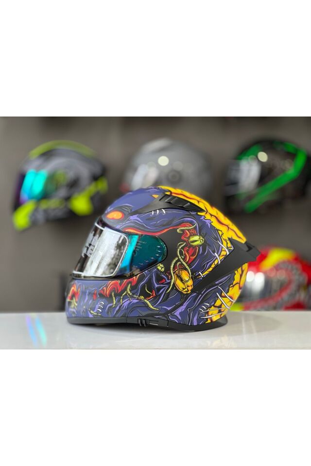 Mts Prohelmets M-801 Snake Zombies Siyah Cam Full Face Güneş Vizörlü Kask Siyah Cam
