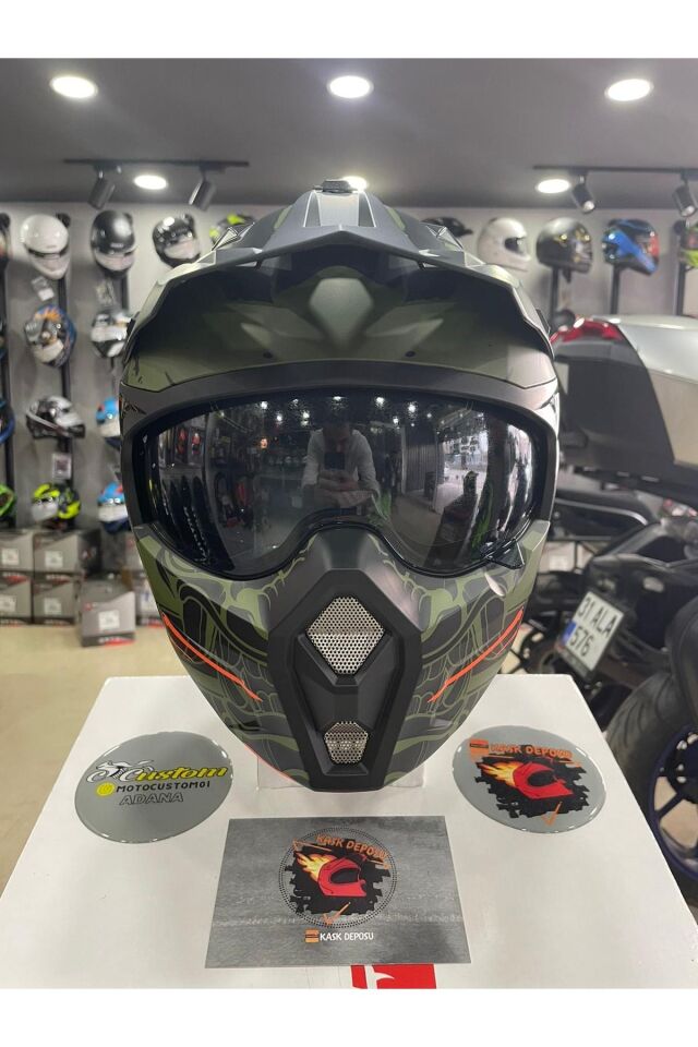 X1-X SEUL Matt Warrior Black Army Orange Moduler Kask