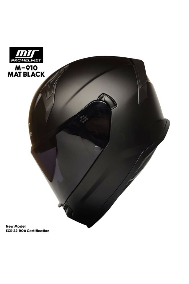 M-910 Mat Siyah Güneş Vizörlü Kask (SİYAH CAMLI)