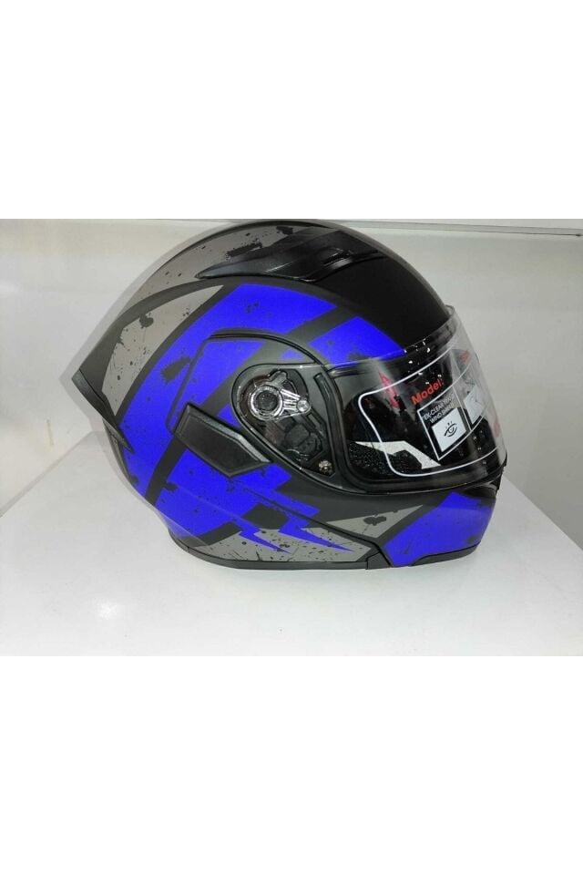 Jk 902 Mat Mavi Mat Siyah Çene Açılır Kask