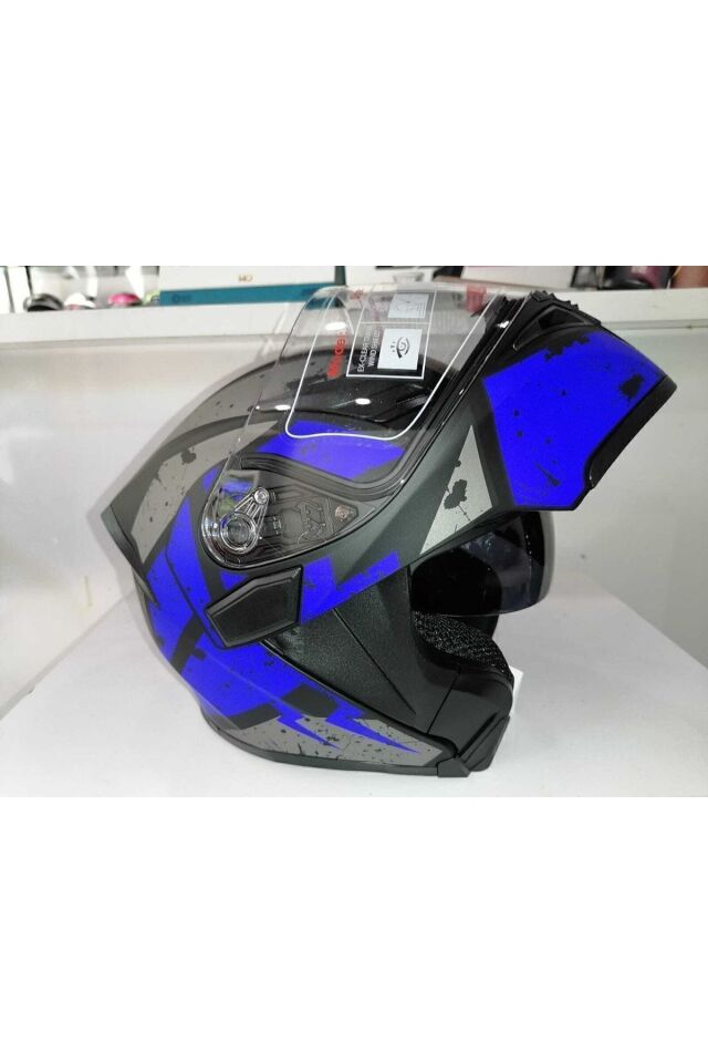 Jk 902 Mat Mavi Mat Siyah Çene Açılır Kask