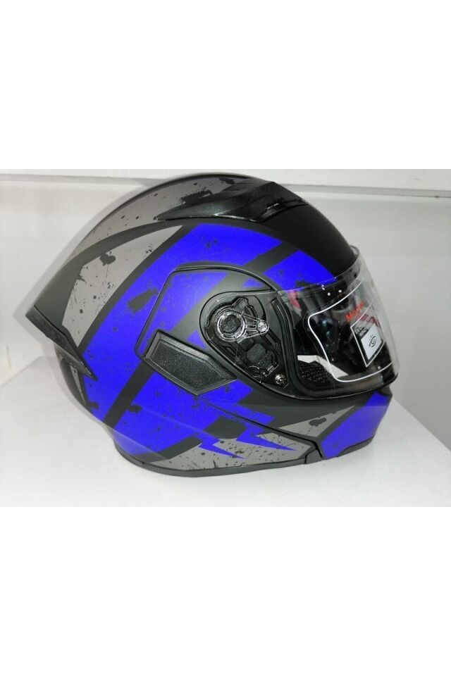 Jk 902 Mat Mavi Mat Siyah Çene Açılır Kask