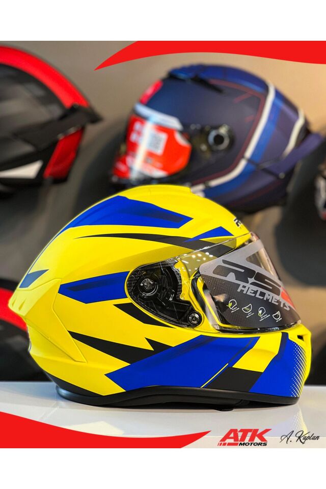 RS2 Kask Kapalı Kasklar Full Face Kasklar Tasarımlı Tam Kask Sarı Lacivert