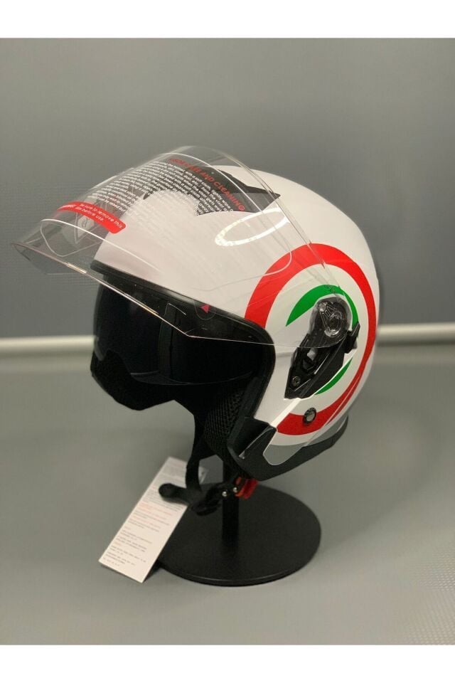 Jk-526 Güneş Vizörlü Yarım Kask Sıfır BEYAZ/RENKLİ - L