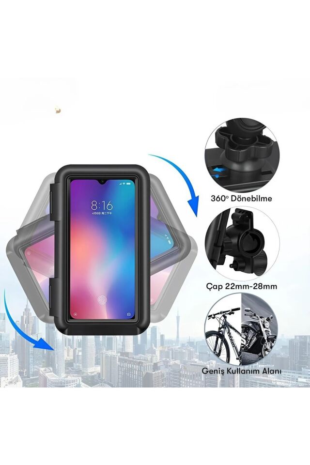 Su Geçirmez Dokunmatik Motorsiklet Bisiklet Scooter Atv Kıskaçlı Gidon Telefon Tutucu Ayarlanabilir