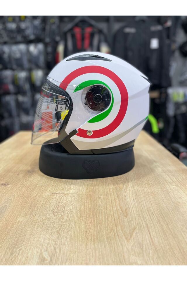 JK-526 GÜNEŞ VİZÖRLÜ YARIM KASK GREEN RED - M
