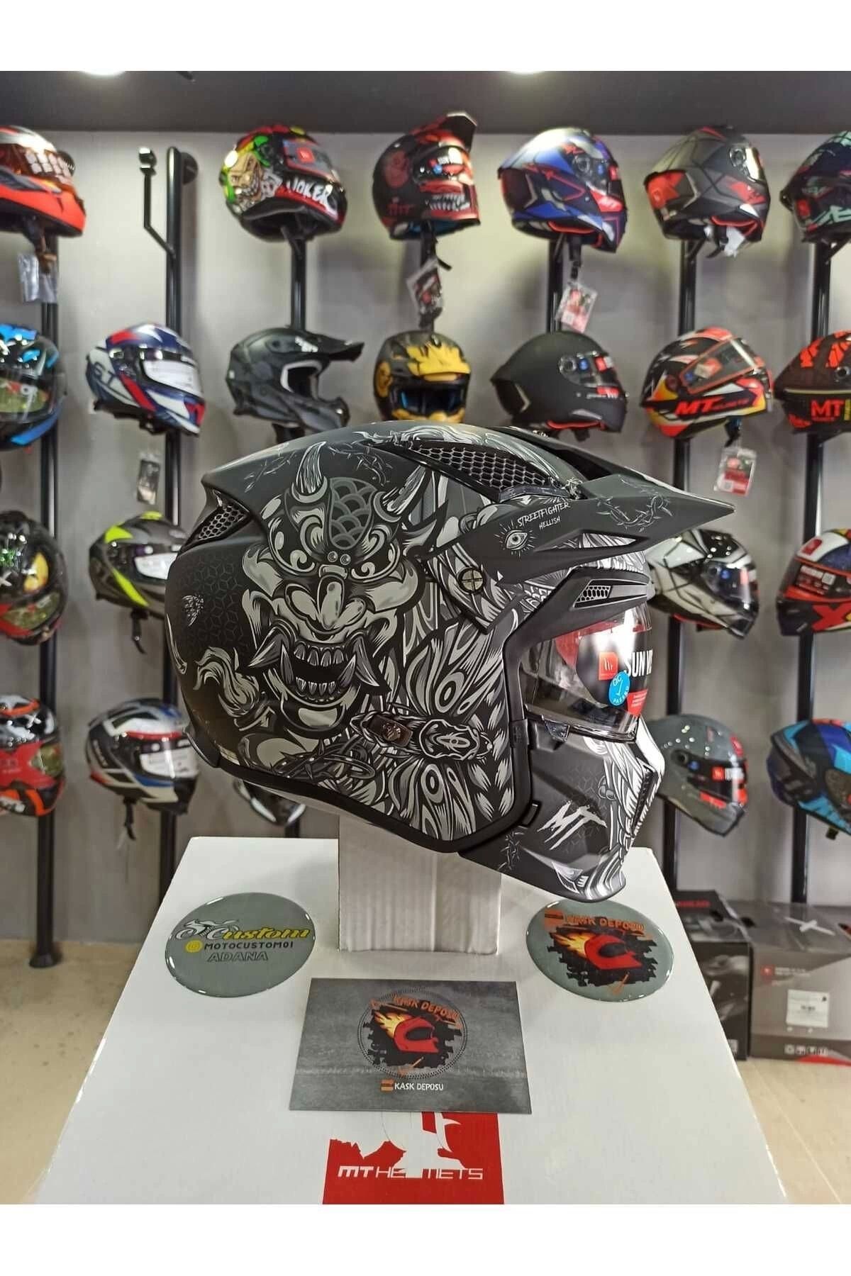 Helmets Street Fighter Hellish B2 Mat Gri Modüler Çene Kask