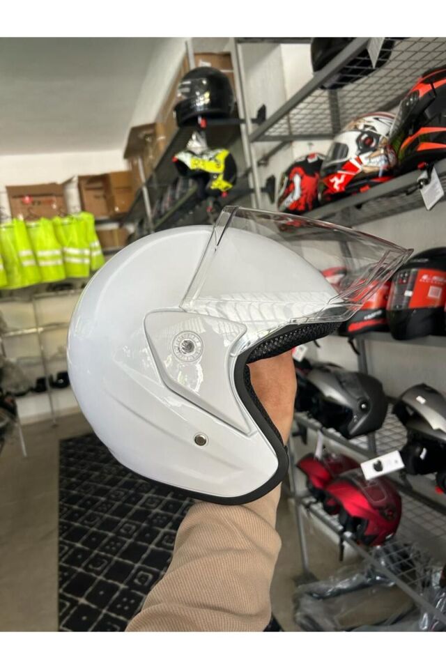 YARIM MOTORSİKLET KASKI 1 SINIF KALİTE BEYAZ