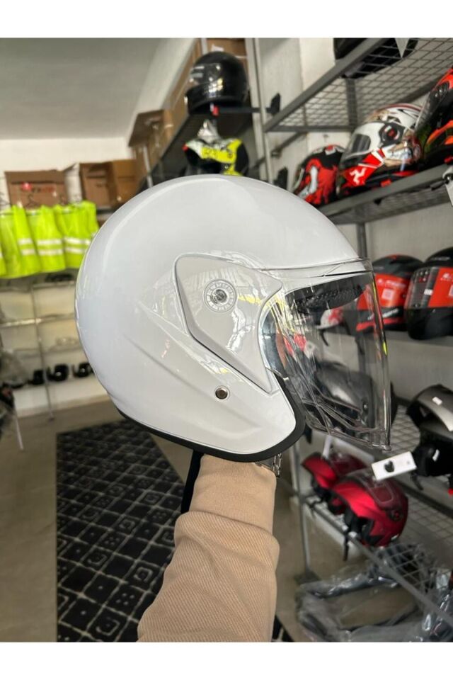 YARIM MOTORSİKLET KASKI 1 SINIF KALİTE BEYAZ