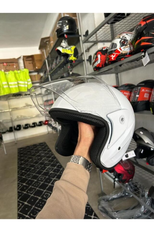 YARIM MOTORSİKLET KASKI 1 SINIF KALİTE BEYAZ