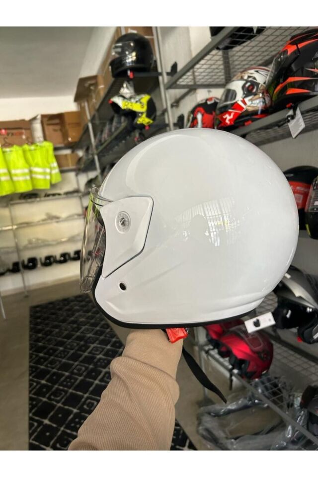 YARIM MOTORSİKLET KASKI 1 SINIF KALİTE BEYAZ
