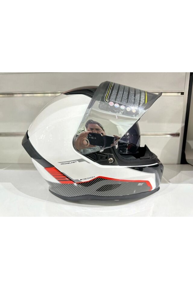 KASK MTS PRO 910 DESİNG GÜNEŞ GÖZLÜKLÜ BEYAZ/KIRMIZI