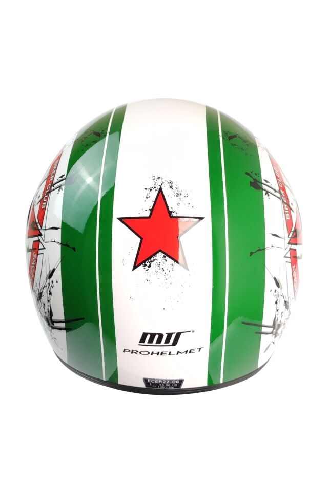 KASK MTS FX-101 PARLAK STAR/İTALY ÇENESİZ BEYAZ/KIRMIZI/YEŞİL - L