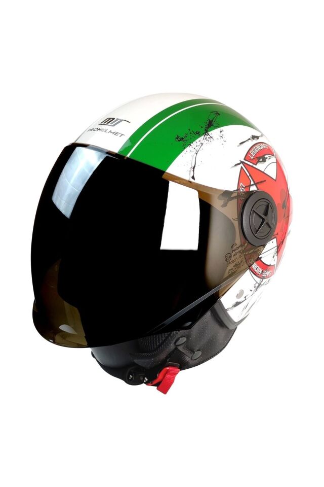 KASK MTS FX-101 PARLAK STAR/İTALY ÇENESİZ BEYAZ/KIRMIZI/YEŞİL - L