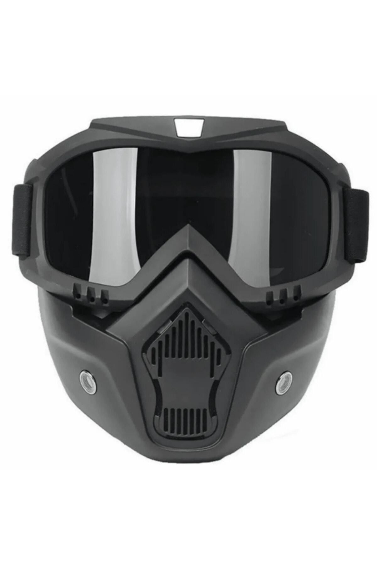 Cross Motosiklet Bisiklet Gözlüğü Açık Kask Maskesi Süngerli Bant Lastikli Jet Maske Siyah Camlı