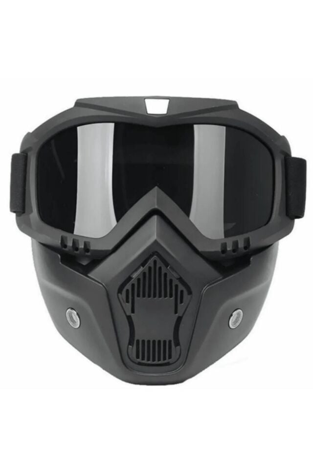 Cross Motosiklet Bisiklet Gözlüğü Açık Kask Maskesi Süngerli Bant Lastikli Jet Maske Siyah Camlı