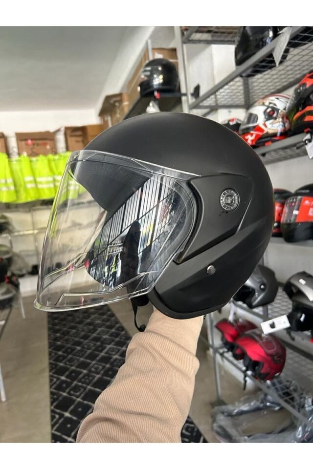 Kask Yarım Yazlık Motosiklet Kaskı Açık Kask Siyah A- Kalite