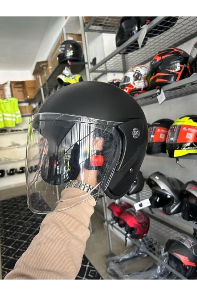 Kask Yarım Yazlık Motosiklet Kaskı Açık Kask Siyah A- Kalite